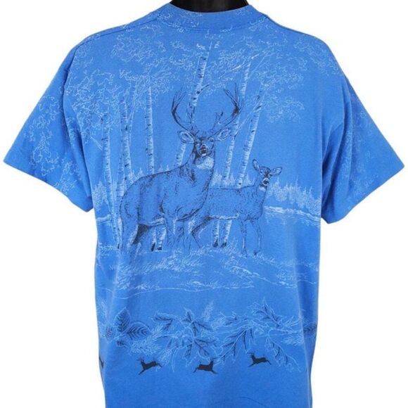 Vintage Deer T Shirt Mens Size XL Blue 90s All Over Print Nature Tee Made In USA - Picture 4 of 7